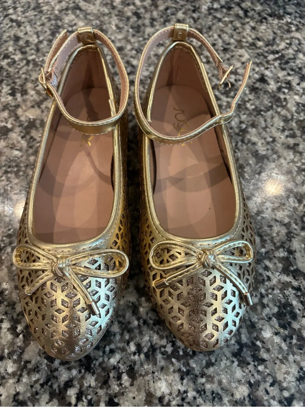 Sugar Metallic Gold Cutout Ballet Flats with Ankle Strap